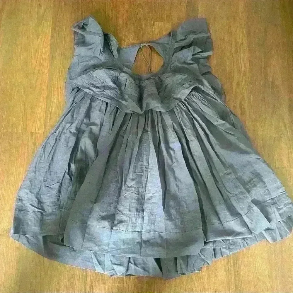 Free People Women's Hailey Cotton Ruffle Short Sleeve Mini Dress Navy M $148 NWT - Picture 6 of 12